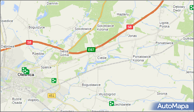 mapa Cieśle gmina Oleśnica, Cieśle gmina Oleśnica na mapie Targeo
