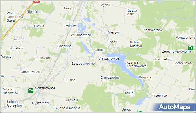 mapa Cieszanowice gmina Gorzkowice, Cieszanowice gmina Gorzkowice na mapie Targeo