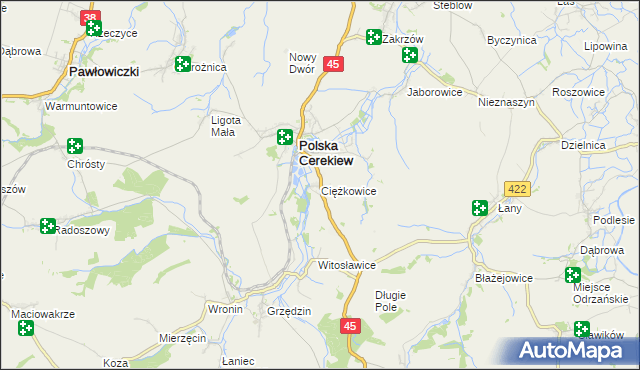 mapa Ciężkowice gmina Polska Cerekiew, Ciężkowice gmina Polska Cerekiew na mapie Targeo