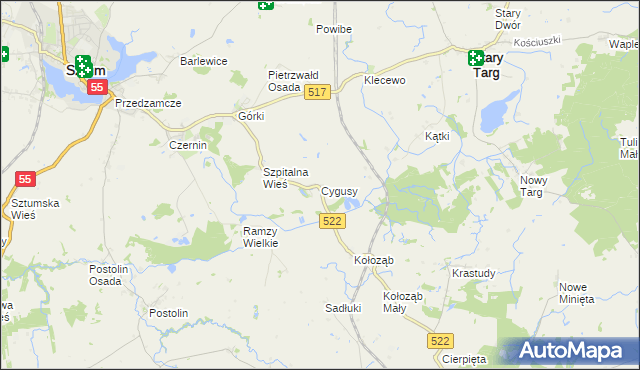 mapa Cygusy, Cygusy na mapie Targeo