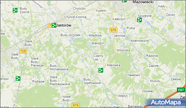 mapa Czarny Las gmina Grodzisk Mazowiecki, Czarny Las gmina Grodzisk Mazowiecki na mapie Targeo