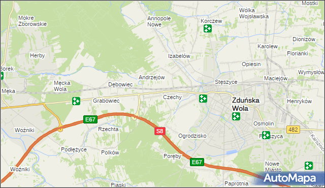 mapa Czechy gmina Zduńska Wola, Czechy gmina Zduńska Wola na mapie Targeo