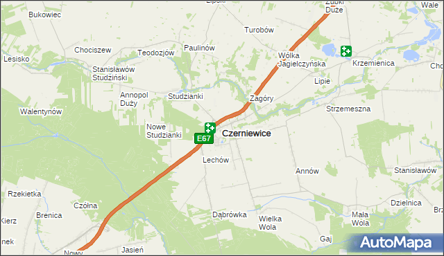 mapa Czerniewice powiat tomaszowski, Czerniewice powiat tomaszowski na mapie Targeo