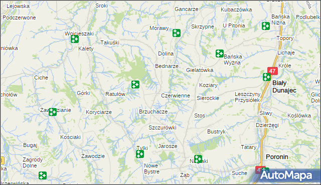 mapa Czerwienne, Czerwienne na mapie Targeo