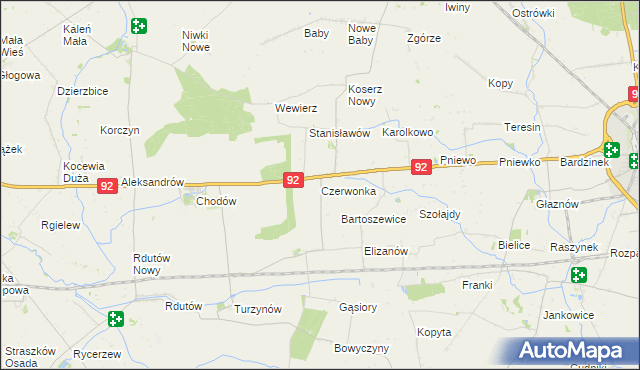 mapa Czerwonka gmina Chodów, Czerwonka gmina Chodów na mapie Targeo