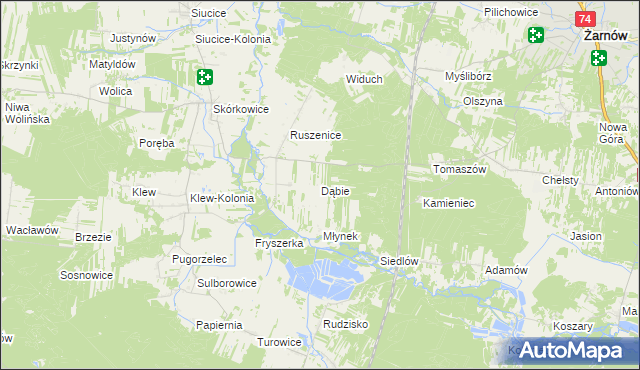 mapa Dąbie gmina Żarnów, Dąbie gmina Żarnów na mapie Targeo