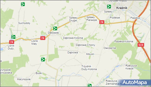 mapa Dąbrowa-Choiny, Dąbrowa-Choiny na mapie Targeo