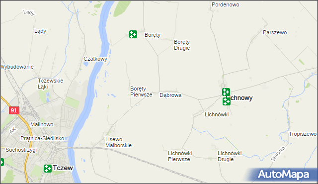 mapa Dąbrowa gmina Lichnowy, Dąbrowa gmina Lichnowy na mapie Targeo