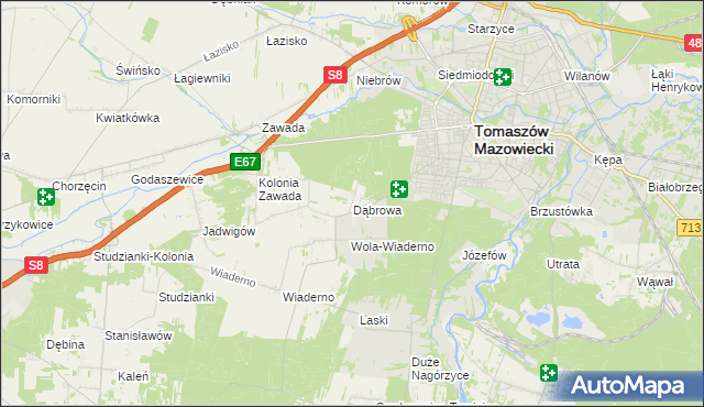 mapa Dąbrowa gmina Tomaszów Mazowiecki, Dąbrowa gmina Tomaszów Mazowiecki na mapie Targeo