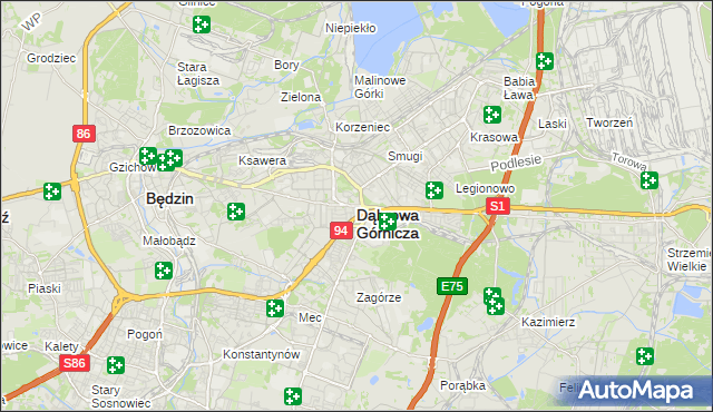 mapa Dąbrowa Górnicza, Dąbrowa Górnicza na mapie Targeo
