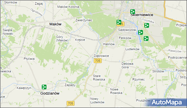 mapa Dąbrowice gmina Maków, Dąbrowice gmina Maków na mapie Targeo