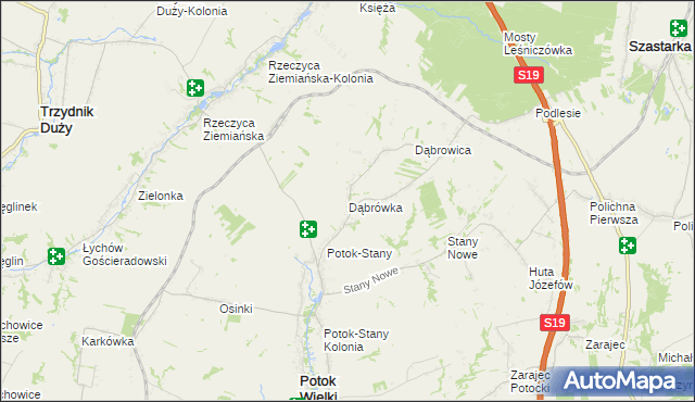 mapa Dąbrówka gmina Potok Wielki, Dąbrówka gmina Potok Wielki na mapie Targeo