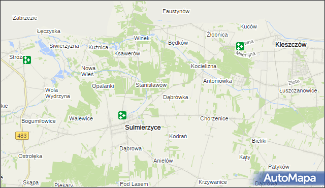 mapa Dąbrówka gmina Sulmierzyce, Dąbrówka gmina Sulmierzyce na mapie Targeo