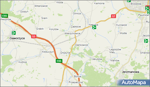 mapa Dankowice gmina Żukowice, Dankowice gmina Żukowice na mapie Targeo