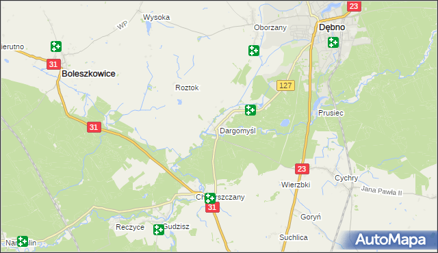 mapa Dargomyśl gmina Dębno, Dargomyśl gmina Dębno na mapie Targeo