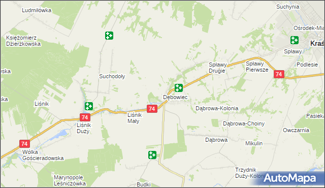 mapa Dębowiec gmina Trzydnik Duży, Dębowiec gmina Trzydnik Duży na mapie Targeo