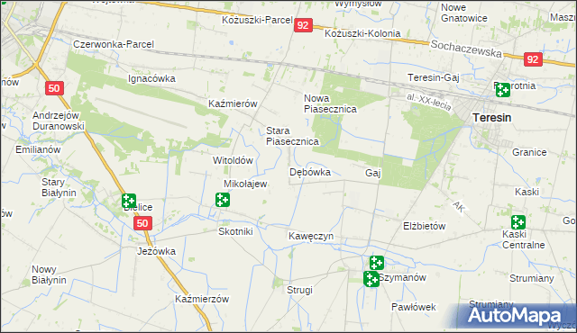 mapa Dębówka gmina Teresin, Dębówka gmina Teresin na mapie Targeo
