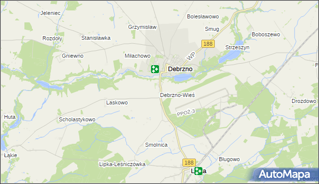 mapa Debrzno-Wieś, Debrzno-Wieś na mapie Targeo