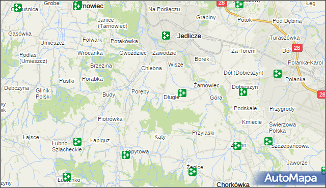mapa Długie gmina Jedlicze, Długie gmina Jedlicze na mapie Targeo