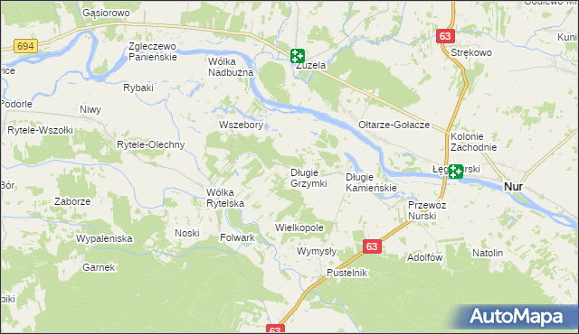 mapa Długie Grzymki, Długie Grzymki na mapie Targeo