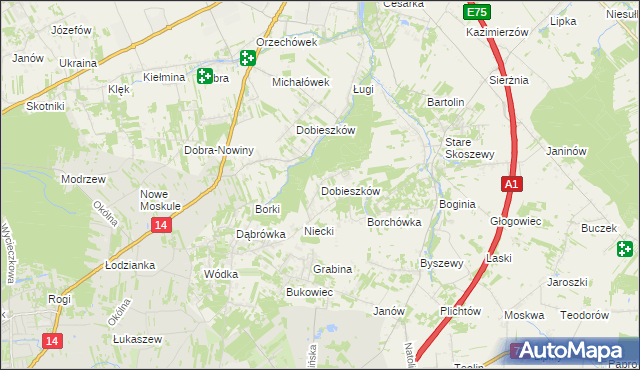 mapa Dobieszków gmina Nowosolna, Dobieszków gmina Nowosolna na mapie Targeo