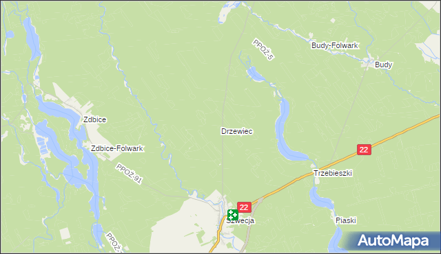 mapa Drzewiec gmina Jastrowie, Drzewiec gmina Jastrowie na mapie Targeo