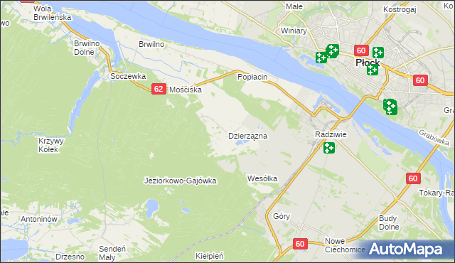 mapa Dzierzązna gmina Nowy Duninów, Dzierzązna gmina Nowy Duninów na mapie Targeo