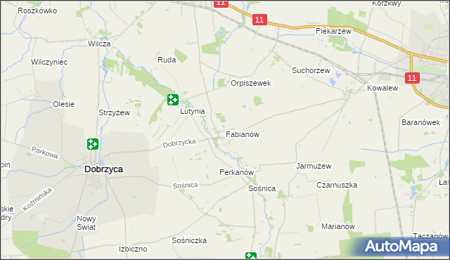 mapa Fabianów gmina Dobrzyca, Fabianów gmina Dobrzyca na mapie Targeo