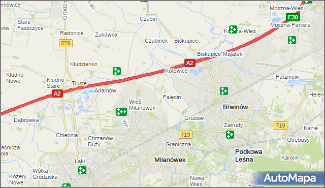 mapa Falęcin gmina Brwinów, Falęcin gmina Brwinów na mapie Targeo