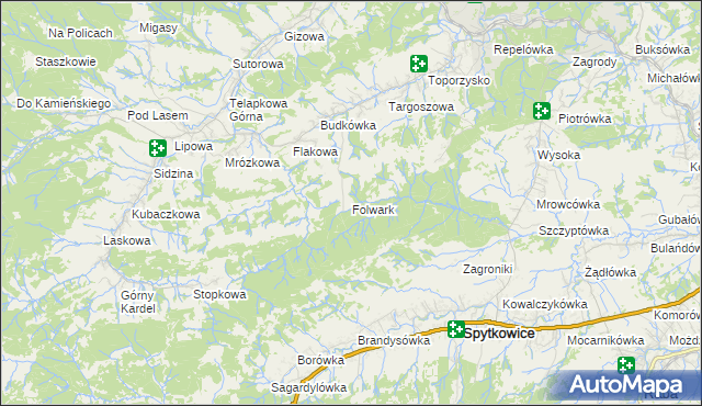 mapa Folwark gmina Jordanów, Folwark gmina Jordanów na mapie Targeo