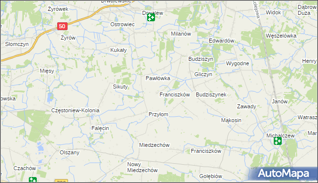 mapa Franciszków gmina Chynów, Franciszków gmina Chynów na mapie Targeo