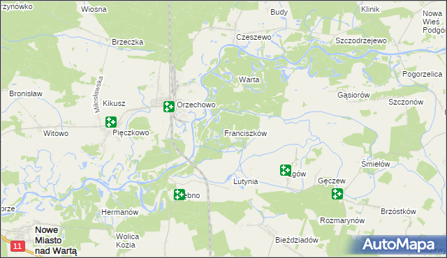 mapa Franciszków gmina Nowe Miasto nad Wartą, Franciszków gmina Nowe Miasto nad Wartą na mapie Targeo