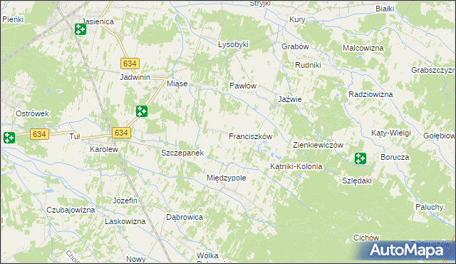mapa Franciszków gmina Tłuszcz, Franciszków gmina Tłuszcz na mapie Targeo