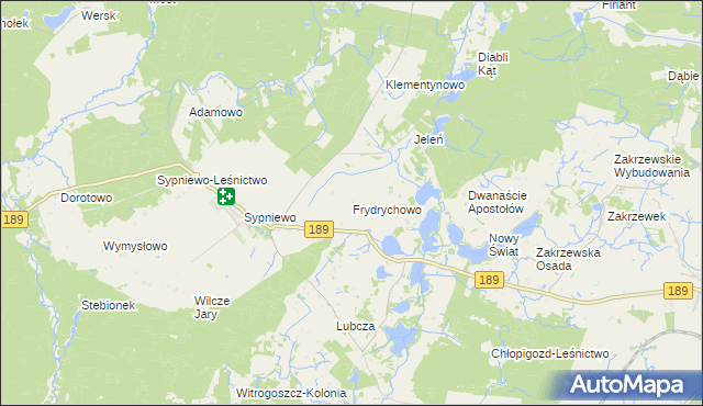 mapa Frydrychowo gmina Więcbork, Frydrychowo gmina Więcbork na mapie Targeo
