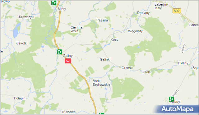 mapa Galinki gmina Bartoszyce, Galinki gmina Bartoszyce na mapie Targeo