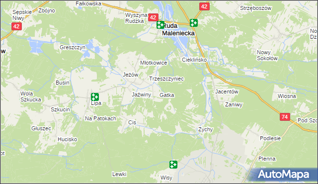 mapa Gatka gmina Ruda Maleniecka, Gatka gmina Ruda Maleniecka na mapie Targeo