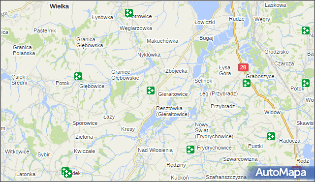 mapa Gierałtowice gmina Wieprz, Gierałtowice gmina Wieprz na mapie Targeo