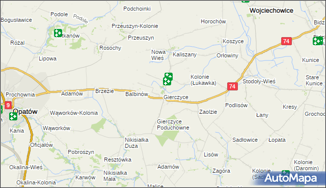 mapa Gierczyce gmina Wojciechowice, Gierczyce gmina Wojciechowice na mapie Targeo
