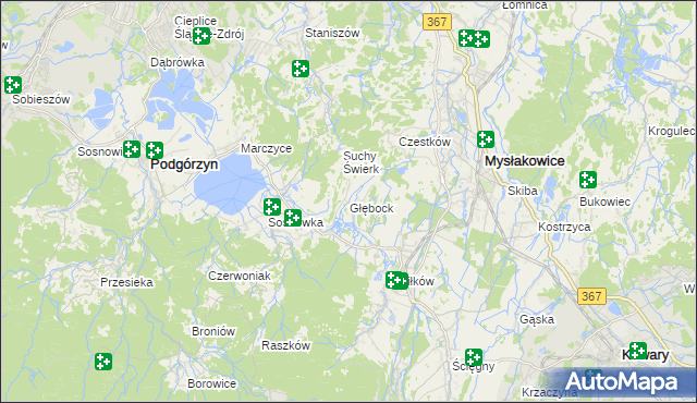 mapa Głębock gmina Podgórzyn, Głębock gmina Podgórzyn na mapie Targeo