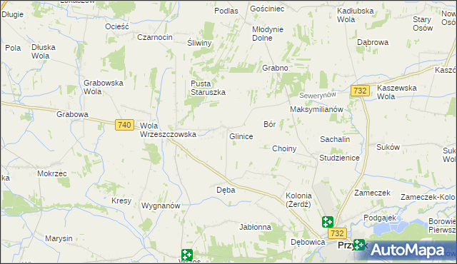 mapa Glinice gmina Przytyk, Glinice gmina Przytyk na mapie Targeo