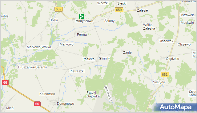 mapa Glinnik gmina Brańsk, Glinnik gmina Brańsk na mapie Targeo