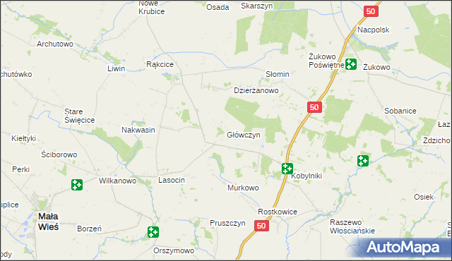 mapa Główczyn gmina Mała Wieś, Główczyn gmina Mała Wieś na mapie Targeo