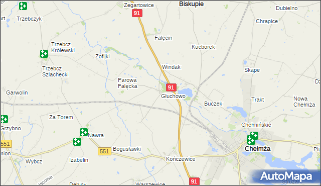 mapa Głuchowo gmina Chełmża, Głuchowo gmina Chełmża na mapie Targeo