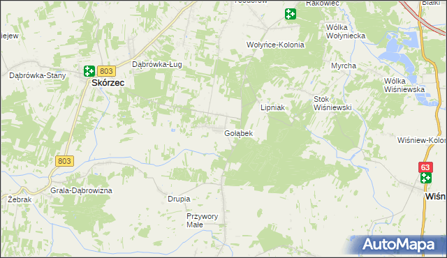 mapa Gołąbek gmina Skórzec, Gołąbek gmina Skórzec na mapie Targeo
