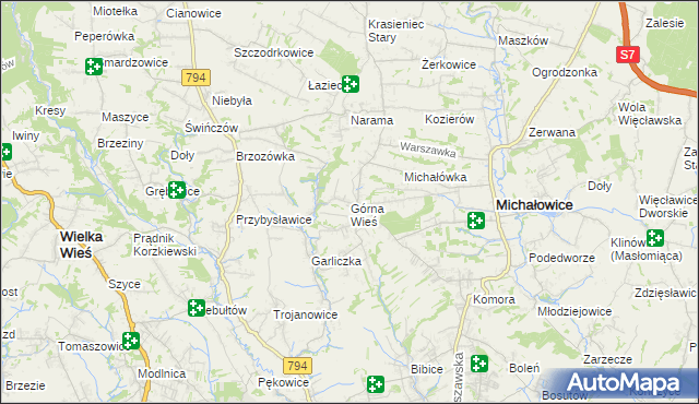 mapa Górna Wieś gmina Michałowice, Górna Wieś gmina Michałowice na mapie Targeo