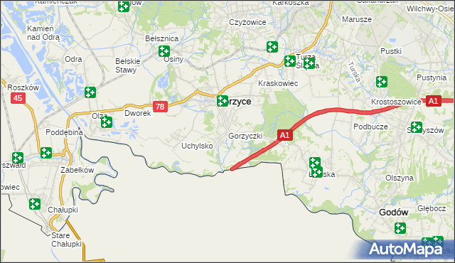 mapa Gorzyczki gmina Gorzyce, Gorzyczki gmina Gorzyce na mapie Targeo
