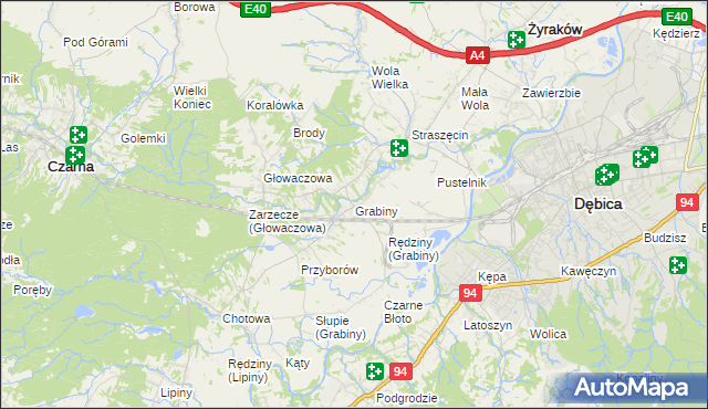 mapa Grabiny gmina Czarna, Grabiny gmina Czarna na mapie Targeo