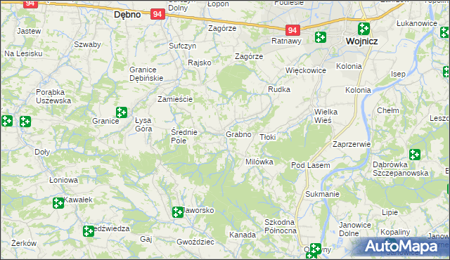 mapa Grabno gmina Wojnicz, Grabno gmina Wojnicz na mapie Targeo