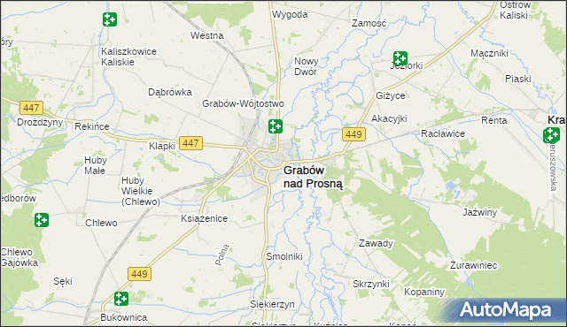 mapa Grabów nad Prosną, Grabów nad Prosną na mapie Targeo