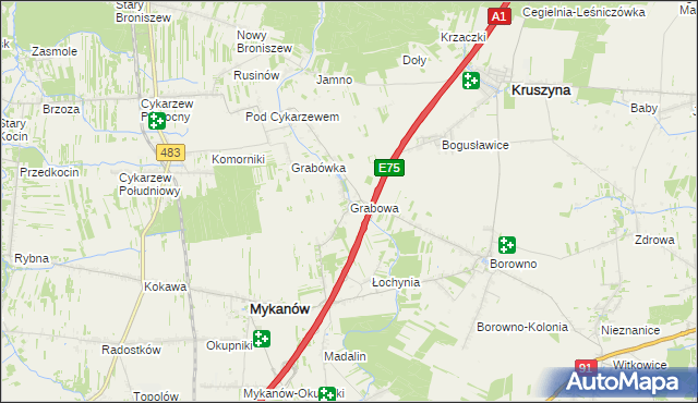 mapa Grabowa gmina Mykanów, Grabowa gmina Mykanów na mapie Targeo